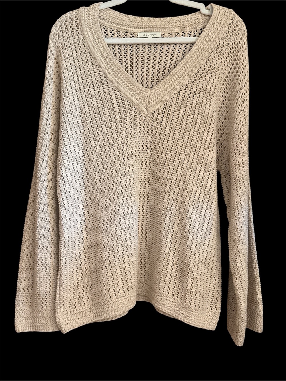 Z Supply Open-Knit V-Neck Sweater in Light Beige